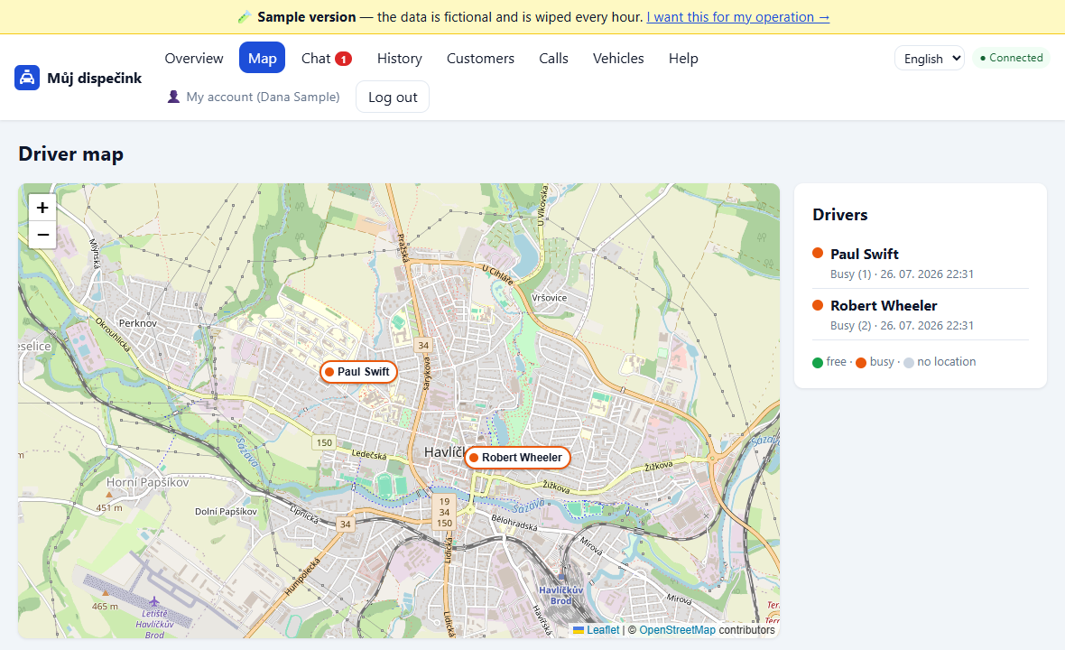 Live map with vehicle positions