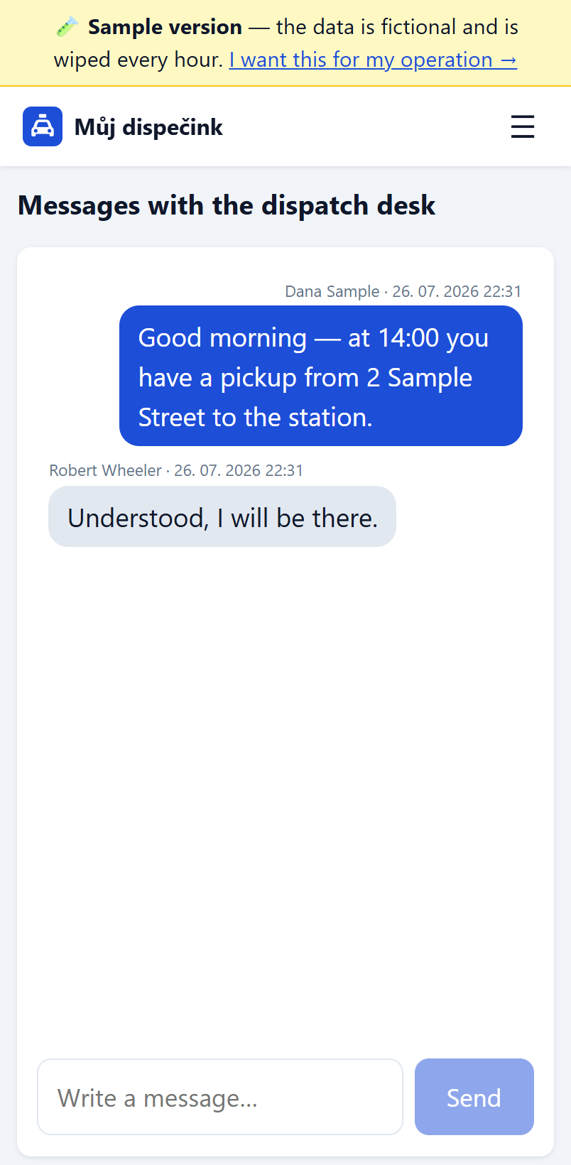 Messages with the dispatch desk